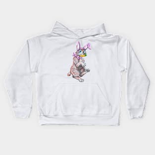 Bobtail BunnyCat: Red On Blue Tabby (Pink) Kids Hoodie